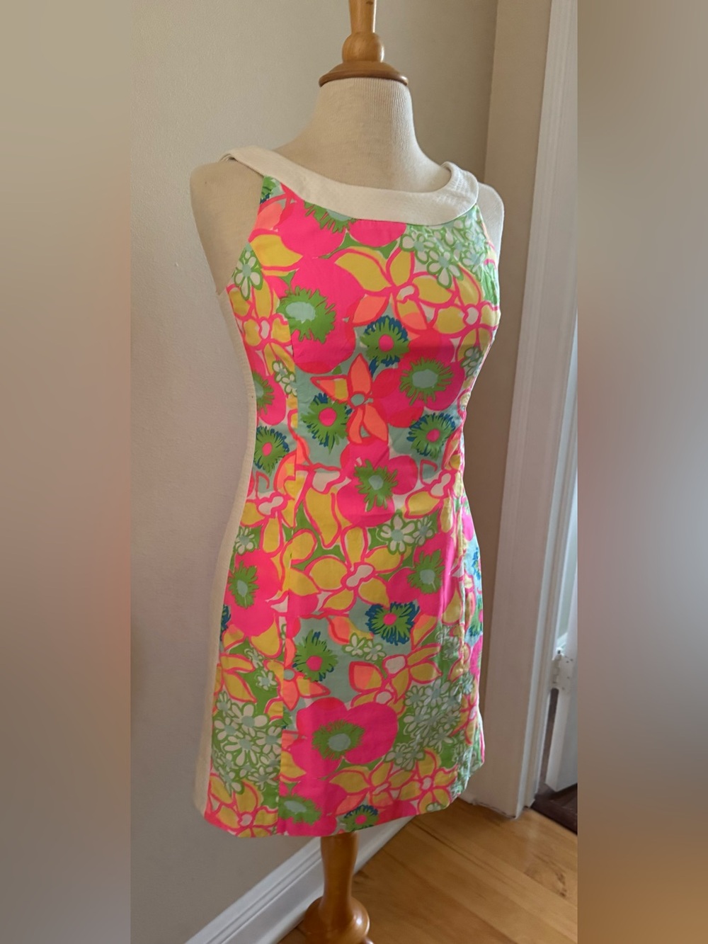 Lilly Pulitzer Neon Pink & Green Floral Halter Midi Dress
